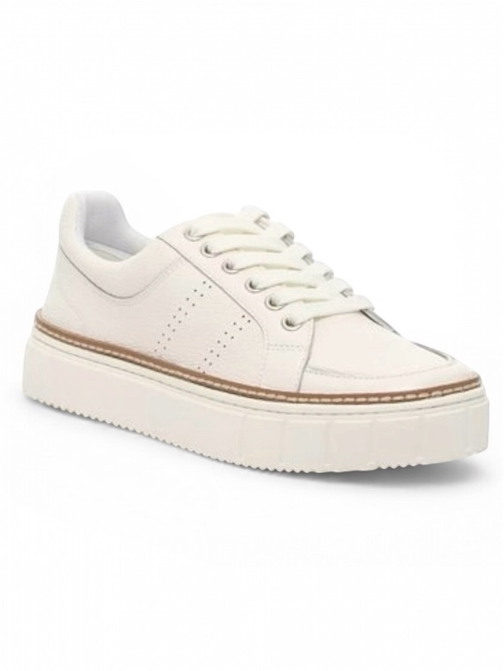 Vince Camuto Cream Platform Leather Sneaker With Brown Trim Size 8